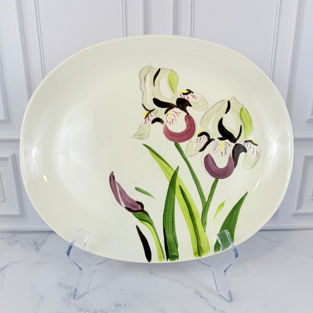 VTG Red Wing Pottery Oval Platter Iris Design 13" X 11"